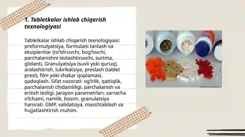 Tabletkalar ishlab chiqarish texnologiyasi 3
