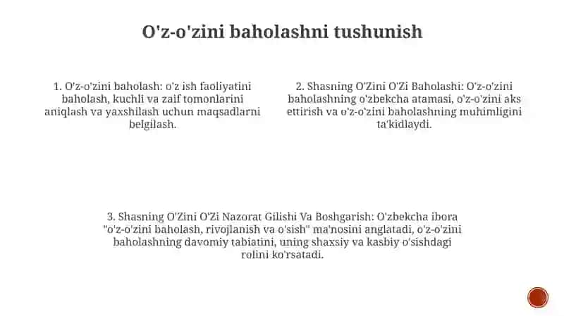 Shasning O'Zini O'Zi Baholashi 3