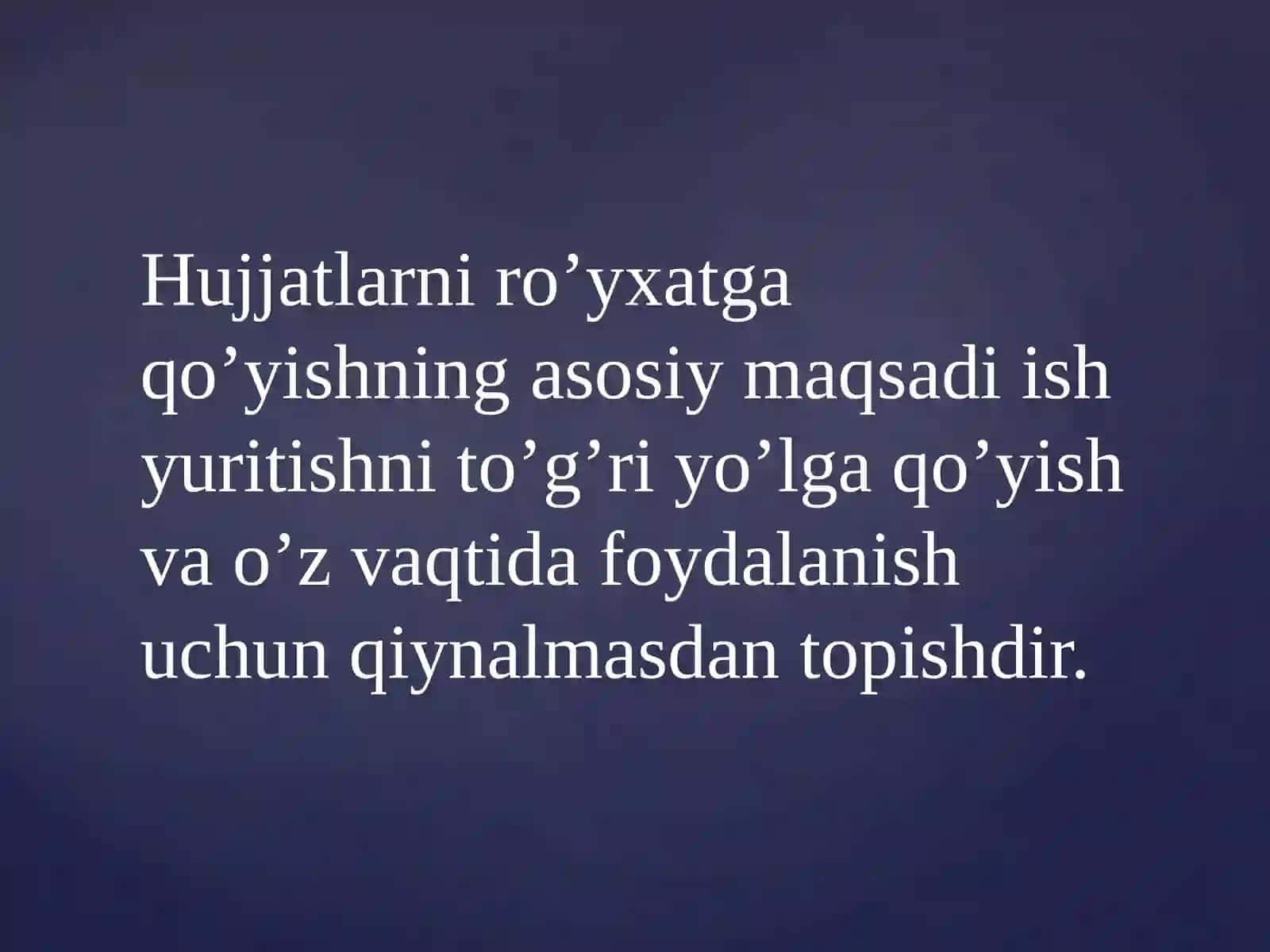 Hujjatlarni ro’yxatga qo’yishni tashkil etilishi 3