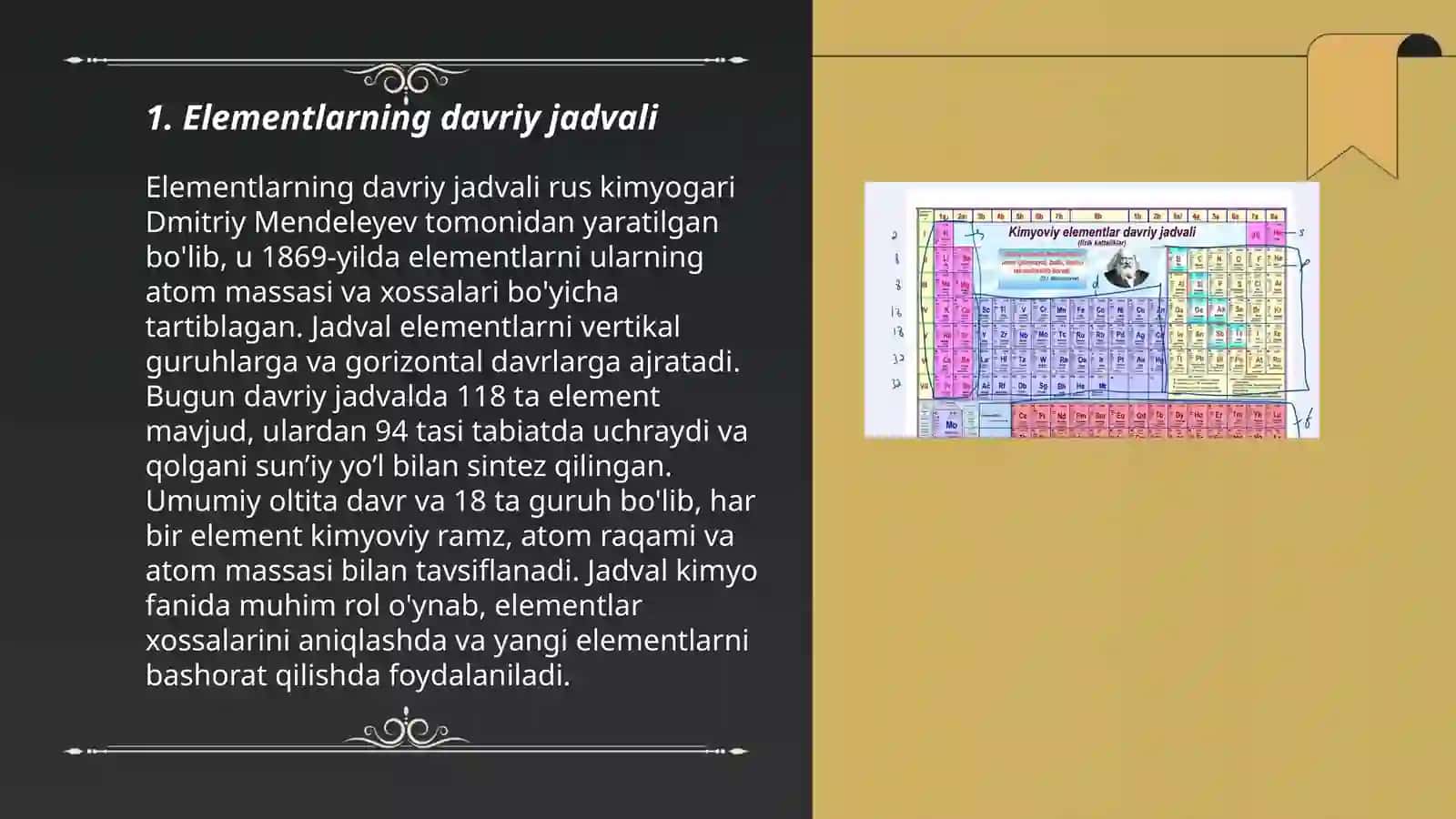 Elementlarning davriy sistemada joylashgan oʻrni.davriy sistema 3
