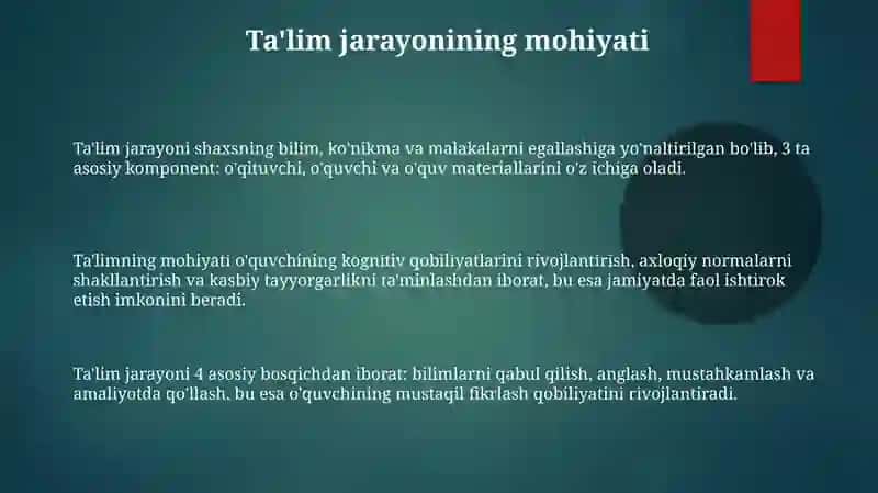 Ta'lim jarayonining mohiyati,qonuniyatlarivaprinsplari 3