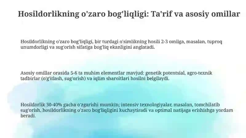 Hosildorlikning o'zaro bog'liqligi 3
