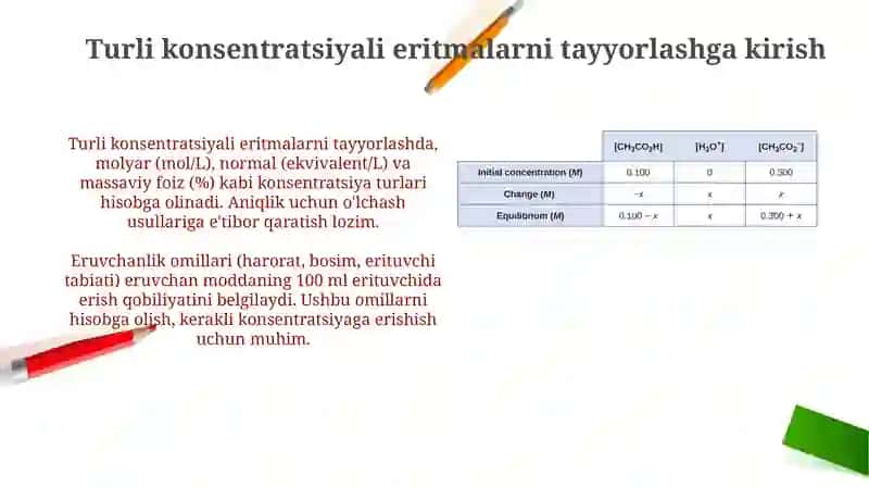 Turli xil konsintratsiyali eritmalar tayyorlash 3