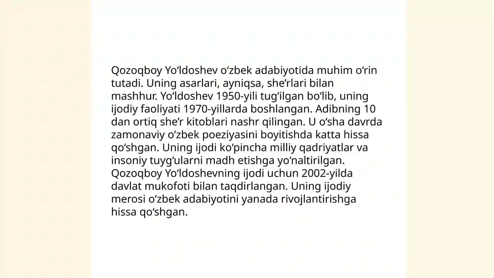 Qozoqboy Yo‘ldoshevning Yoniq so‘z kitobi tahlili 3