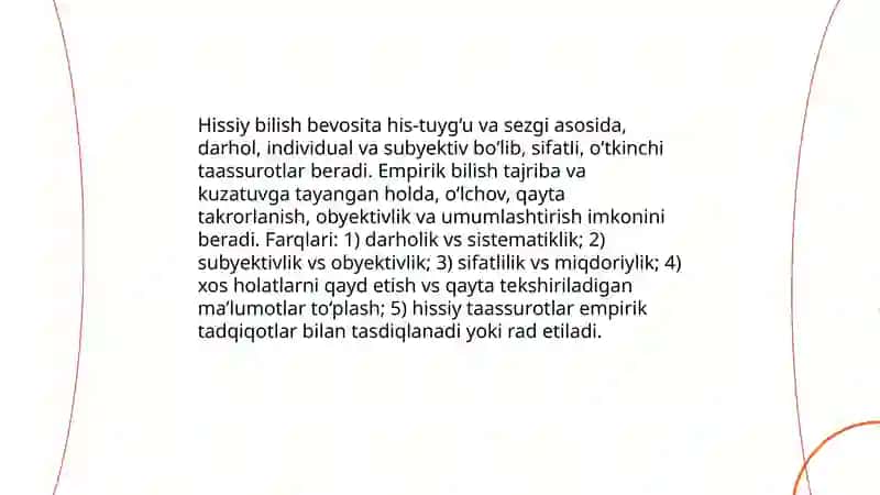 Hissiy, empirik, nazariy, mantiqiy, intuitiv, bilish darajalarining o‘zaro aloqasi va farqi 3