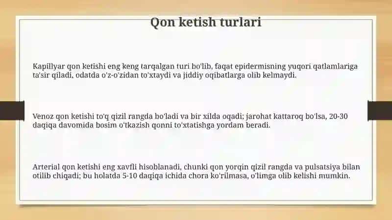 Qon oqishi va qon yo'qotish turlari 3