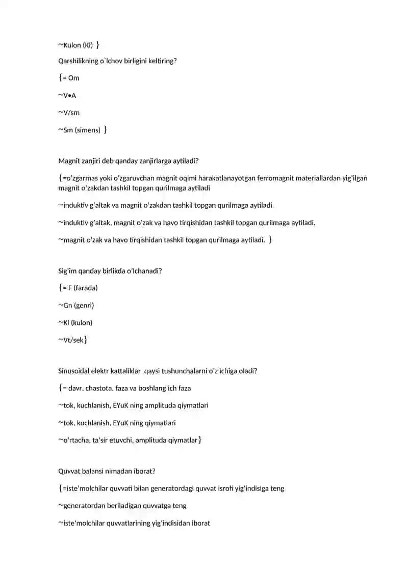 Elеktrotеxnika va elеktronika FANIDAN TESTLAR 3
