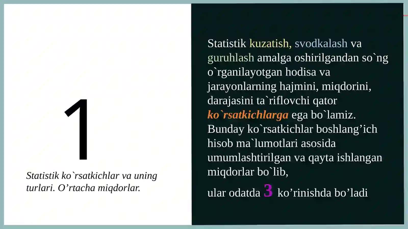 TASVIRIY STATISTIKA KO'RSATKICHLARI 3