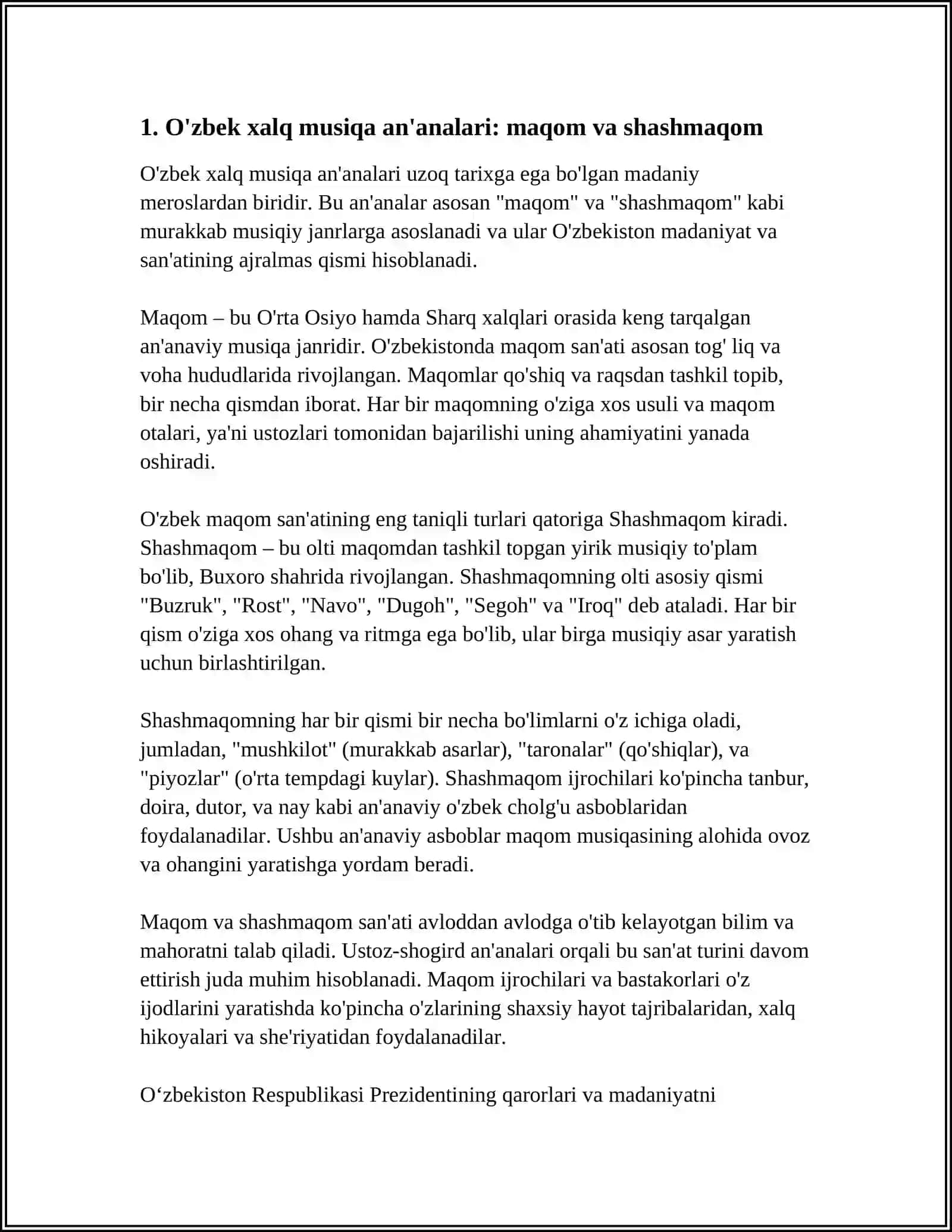 O'zbek xalq musiqa an'analari: maqom va shashmaqom 3