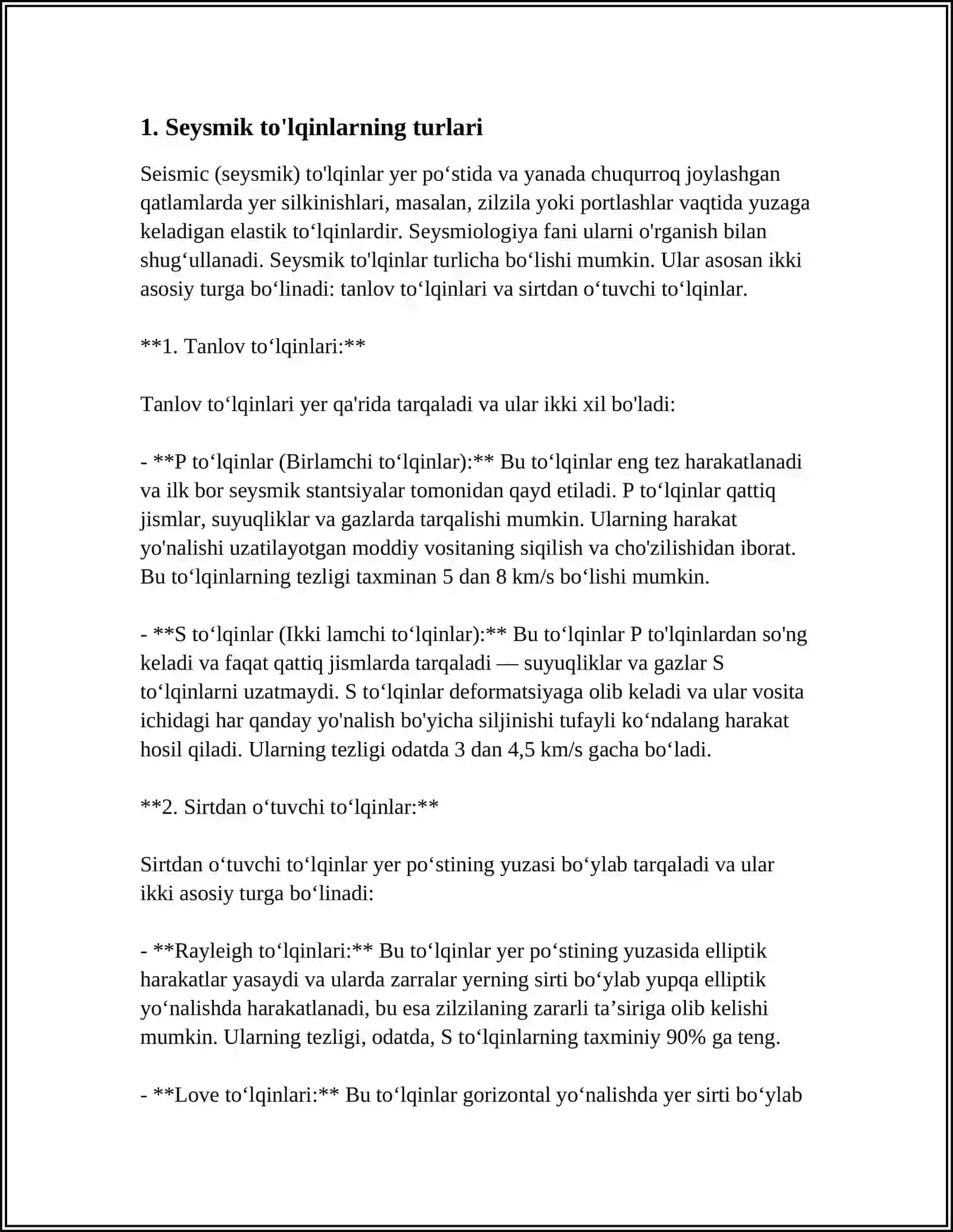 SEYSMIK TO'IGINLAR XUSUSIYATLARI 3