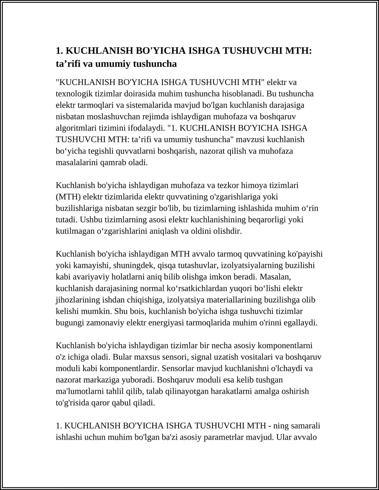 KUCHLANISH BO'YICHA ISHGA TUSHUVCHI MTH 3
