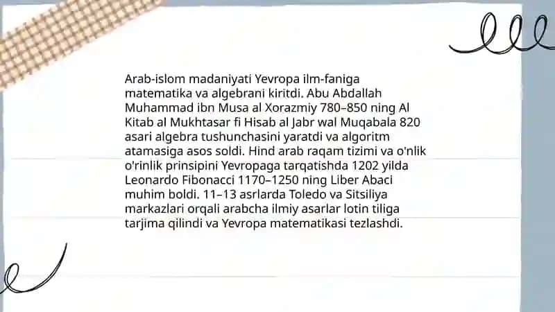 Arab-islom madaniyatining Yevropa va jahon madaniyatiga ta’siri 3