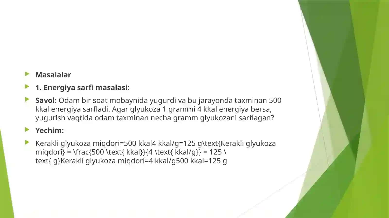 Metabolizmga oid masalalar va mashqlar tuzish 3
