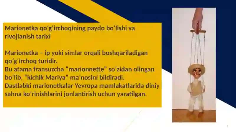 MARIONETKA QOʻGʻIRCHOQ TURI HAQIDA TUSHUNCHA 3