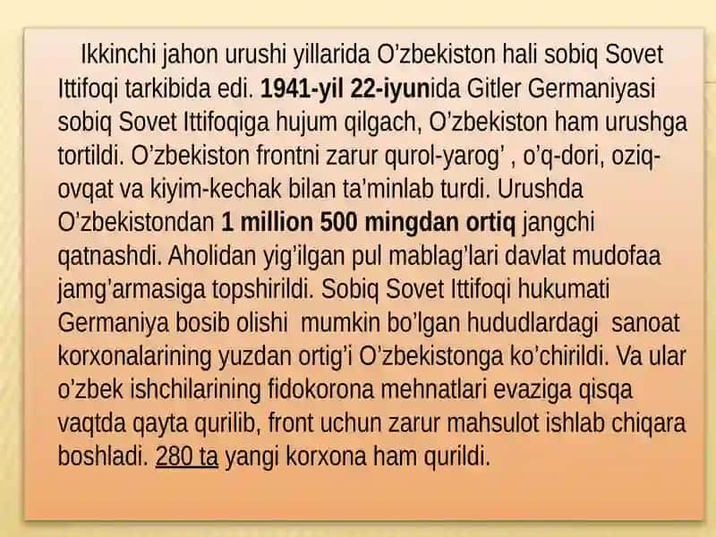 O’zbekistonning qo’shgan hissasi 3