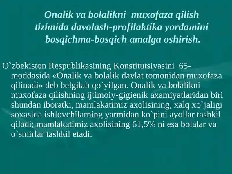 Onalar va bolalar salomatligini muhofaza qilish 3