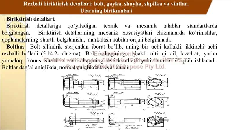 Qistirmalar yordamida zichlash. Qistirmalar konstruksiyalari. Bolt va shpilkalar 3