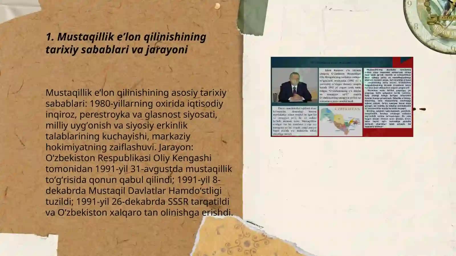 Mustaqil Oʻzbekiston Respublikasi tashkil topishining tarixiy ahamyati 3