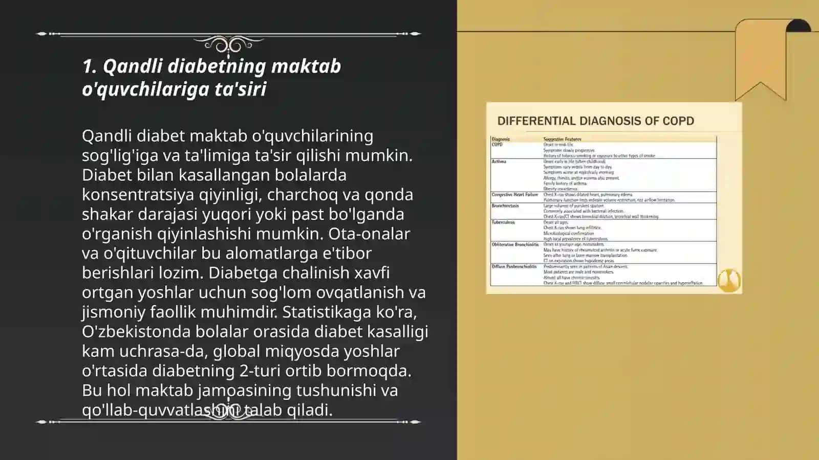 Ichki sekretsiya bezlari (qandli diabet), nafas olish a'zolari ( sil va bronxial astma) kasalliklari bilan og'rigan maktab o'quvchilari bilan mashg'ulotlar o'tkazish tamoyillari 3