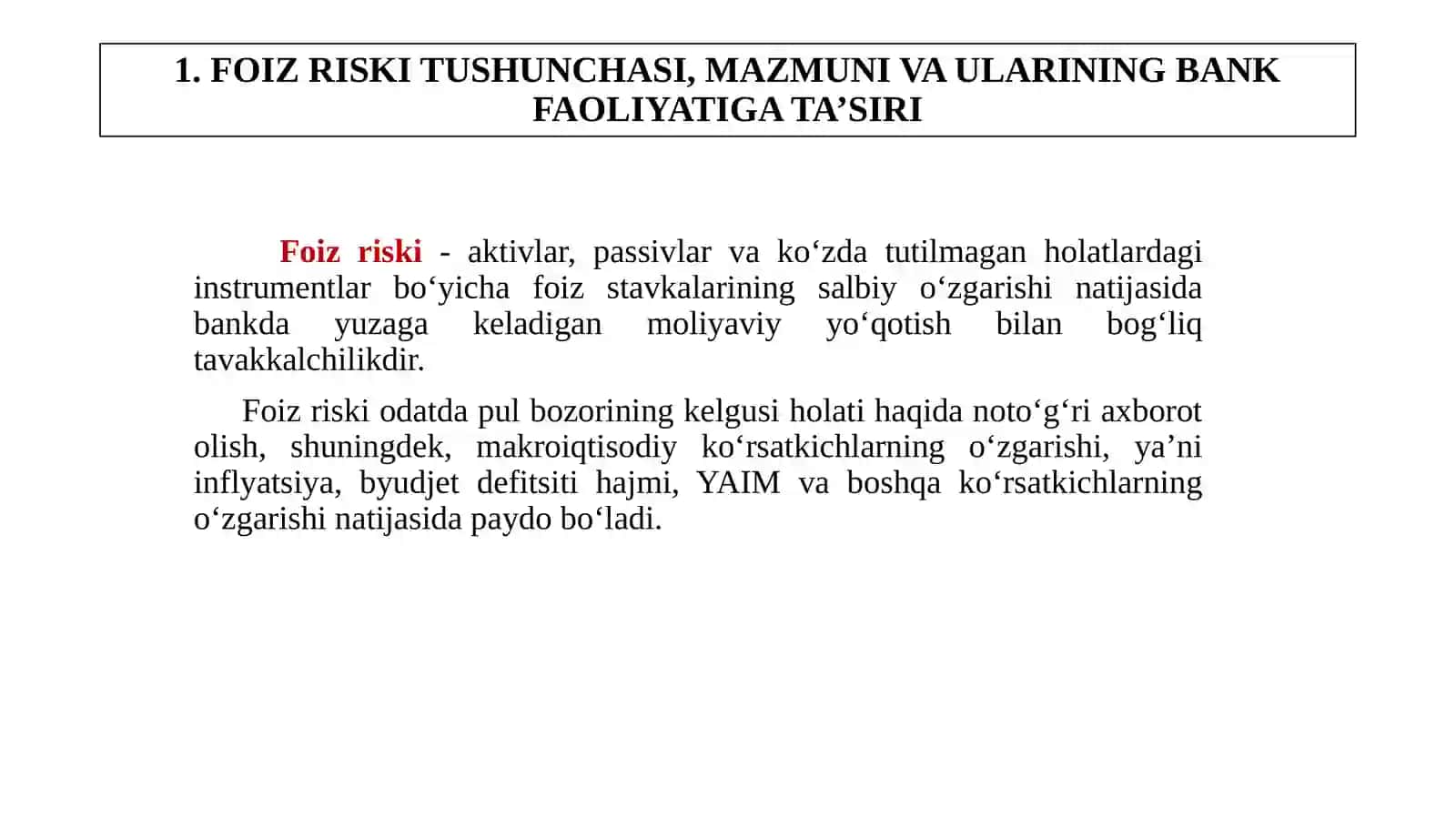 Foiz riskini boshqarish 3