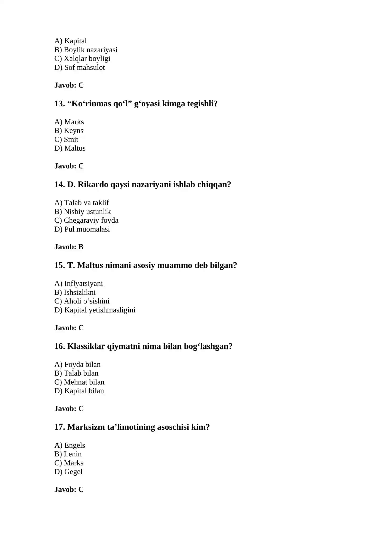 Iqtisodiy ta’limotlar tarixi – test 3