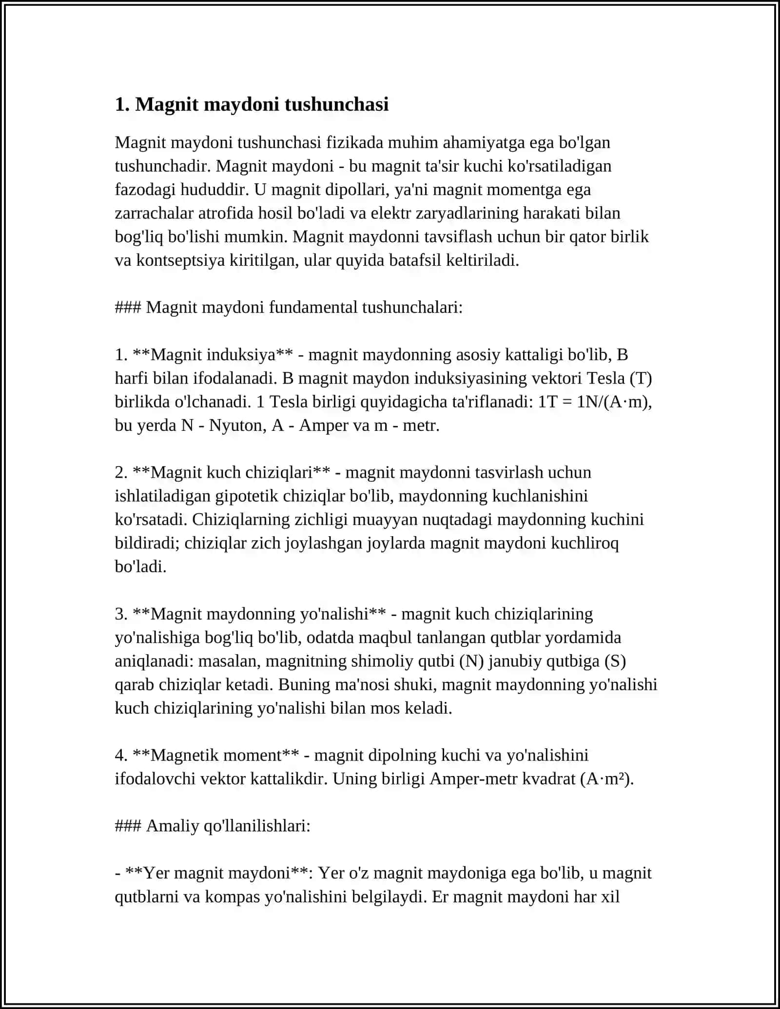MUSTAQIL ISH Mavzu: MAGNIT MAYDONI 3
