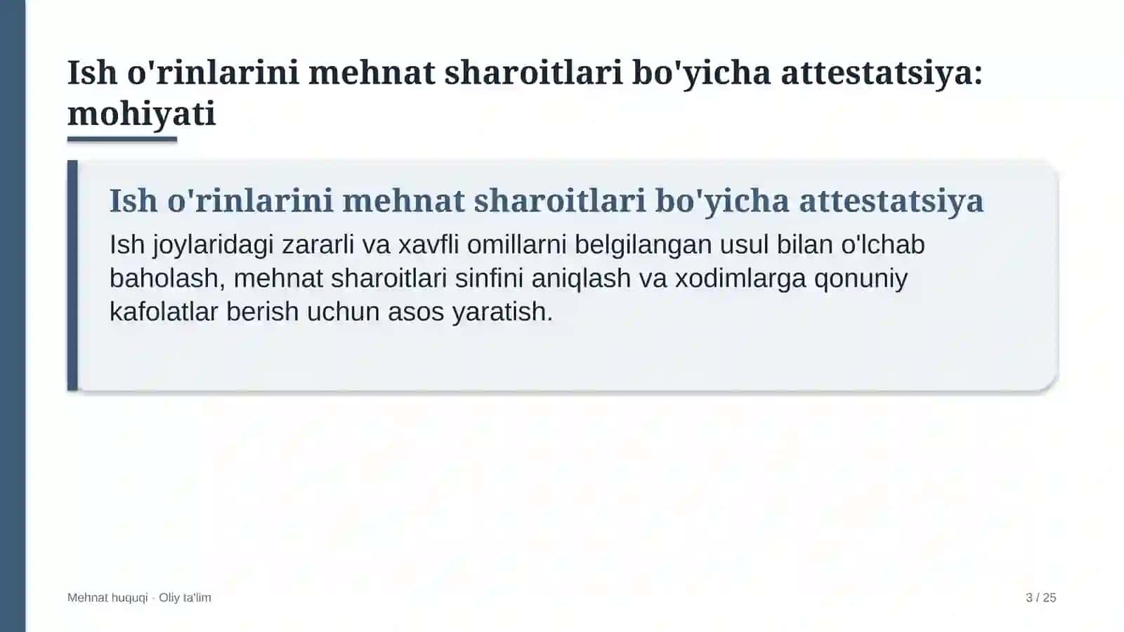 Buxgalteriya xizmatlarida ish o'rinlarini mehnat sharoitlari bo'yicha attestatsiyadan o'tkazish 3