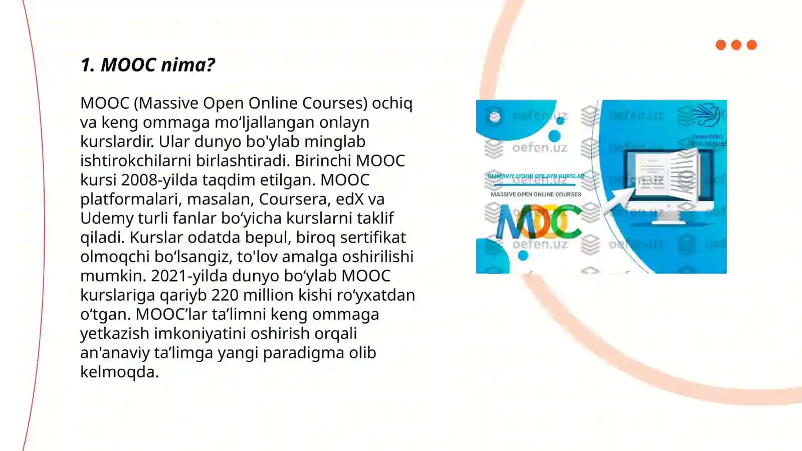 Zamonaviy ta'lim modellari (Ommaviy ochiq onlayn kurslar; xMOOC, cMOOC) 3