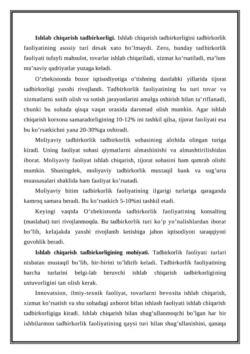 Tadbirkorlik faoliyati turlari 3