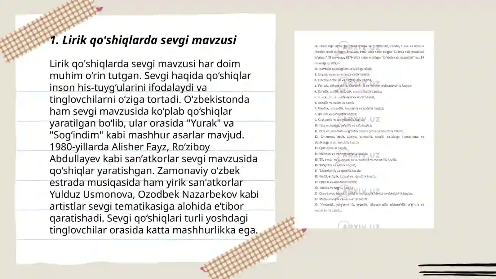 Lirik qoʻshiqlar va xalq maqollari 3