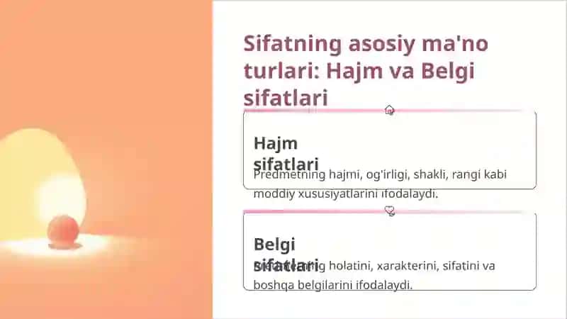 Sifat so'z turkumi: Ma'no turlari va ahamiyati 3