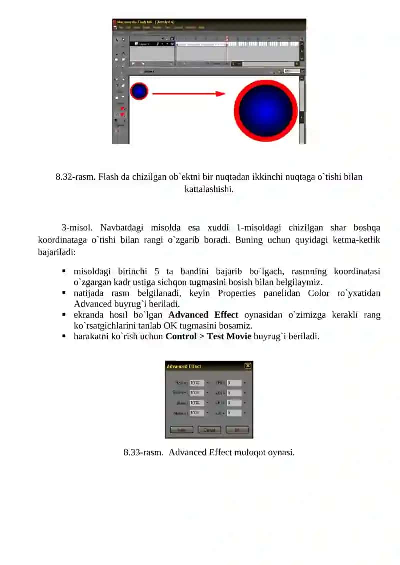 Flash MX DА ОDDIY HАRАKАTLАRNI HОSIL QILISH 3