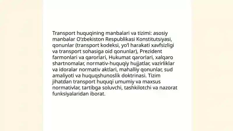 Transport huquqi qonunlari va uning tatbiqlari 3