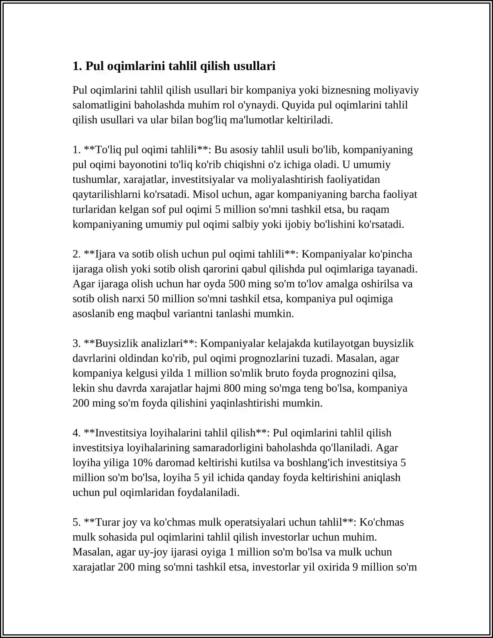 Pul Oqimlarining Tahlili 3
