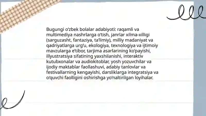 Hozirgi davrdagi o'zbek bolalar adabiyoti 3