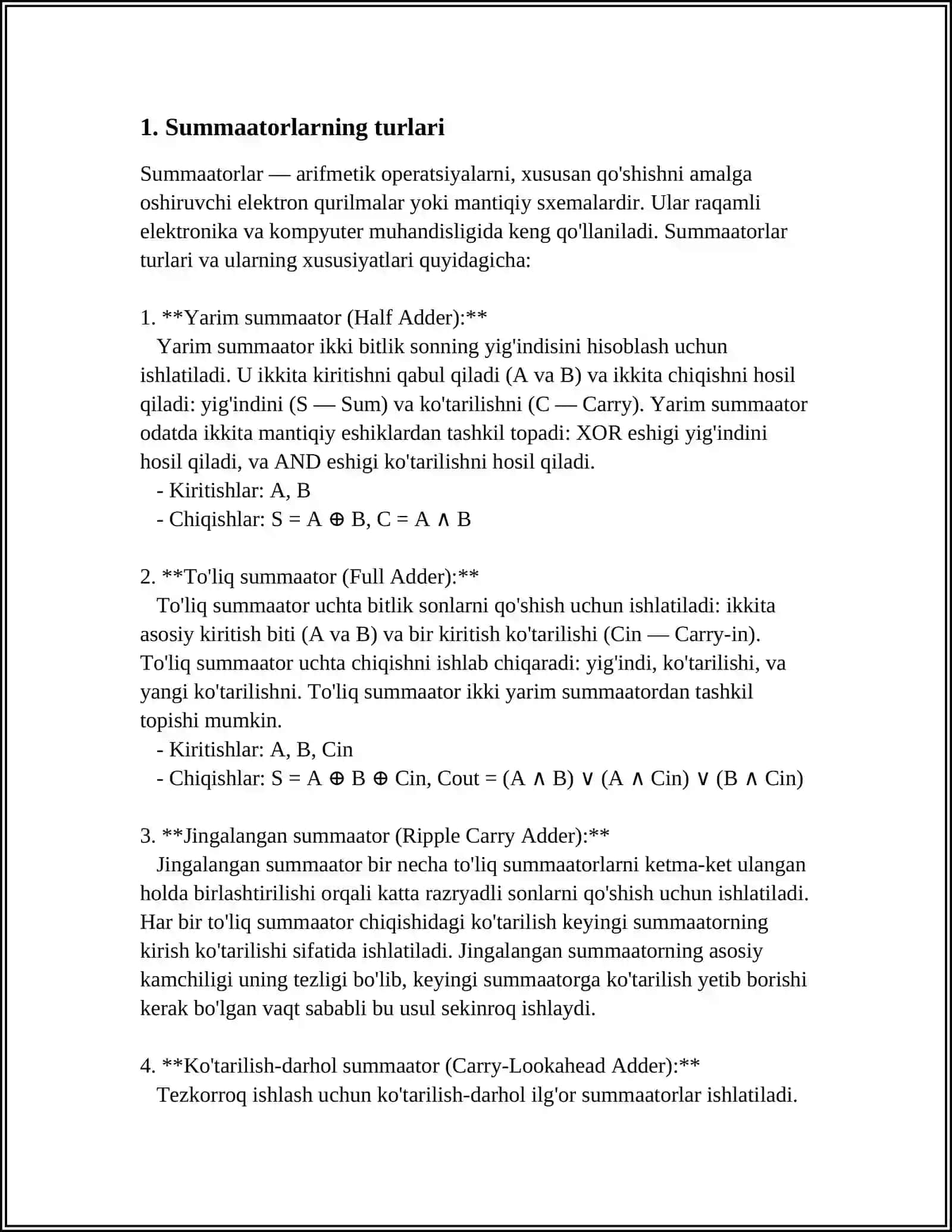 MUSTAQIL ISH Mavzu: SUMMATORLAR TAXLIL QILISH 3