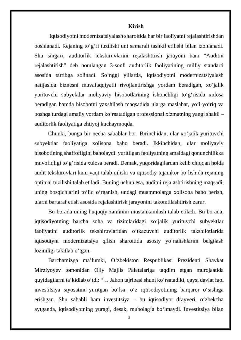 Korxonani auditorlik tekshiruvidan oʻtkazish ishchi dasturi 3