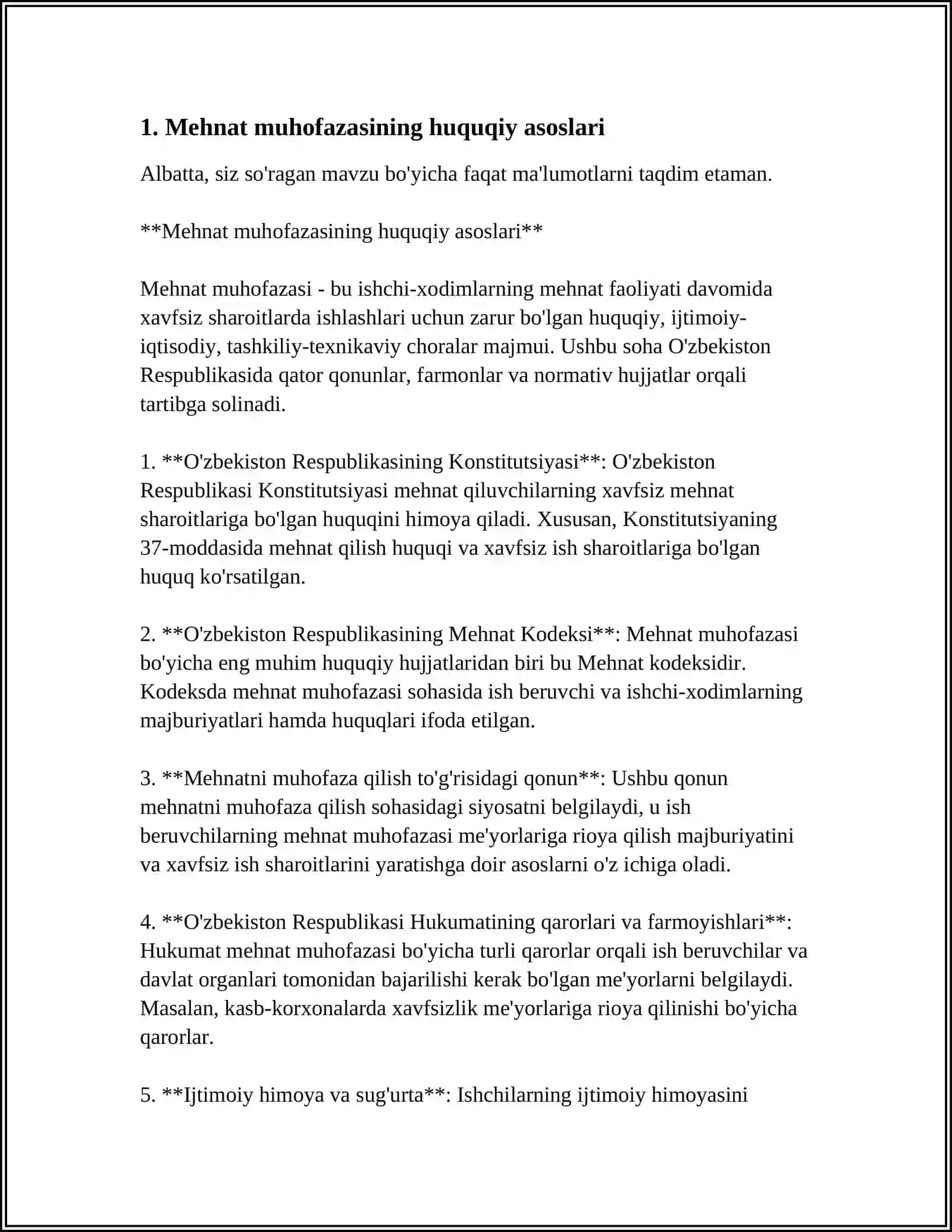 MUSTAQIL ISH Mavzu: MEHNATNI MUHOFAZA QILISH VA MEHNAT XAVFSIZLIGINI TAʼMINLASH 3