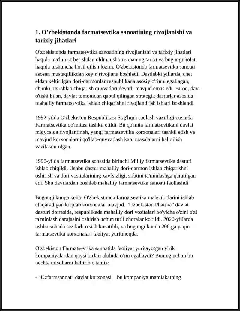 O’ZBEKISTONDA FARMASEVTIK ISHLAB CHIQARISH KORXONALARI VA ULARNING TURLARI 3