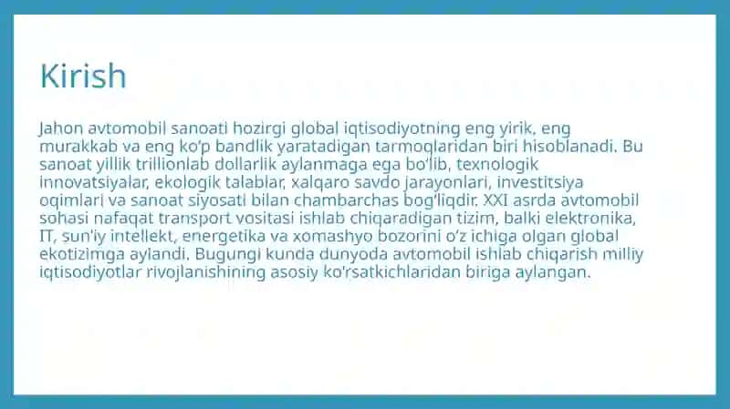 Jahon avtomobil sanoati hozirgi holati 3