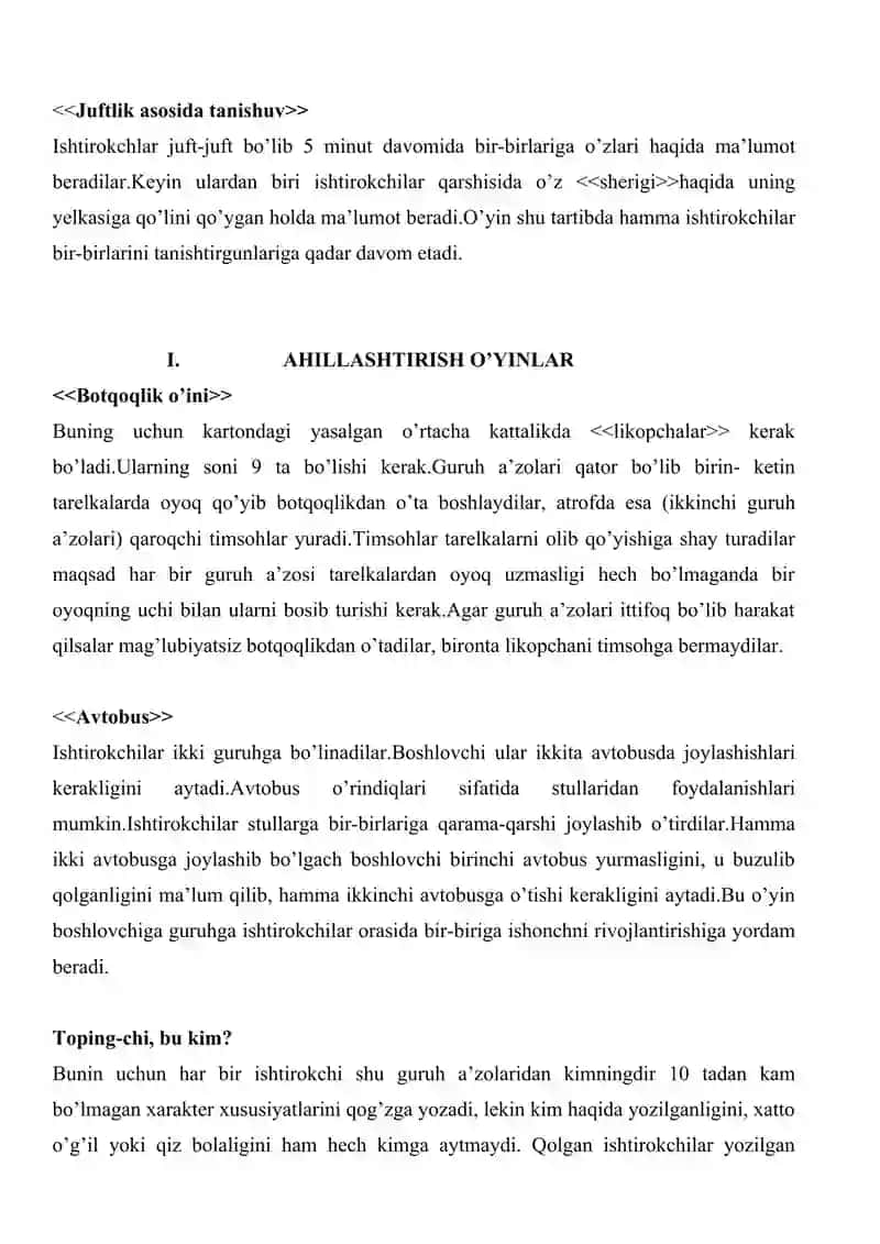 PSIXOLOGIK TRENING O'YINLAR 3