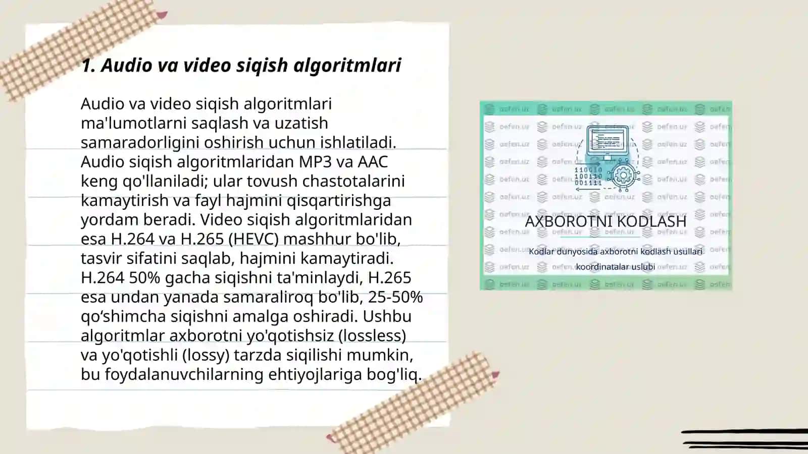 Audio va video maʼlumotlarni kodlash boʻyicha resurs tayyorlash 3