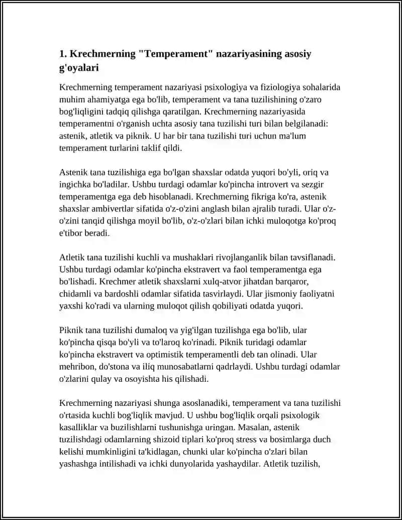 Krechmerning "Tempetament" nazariyasi 3
