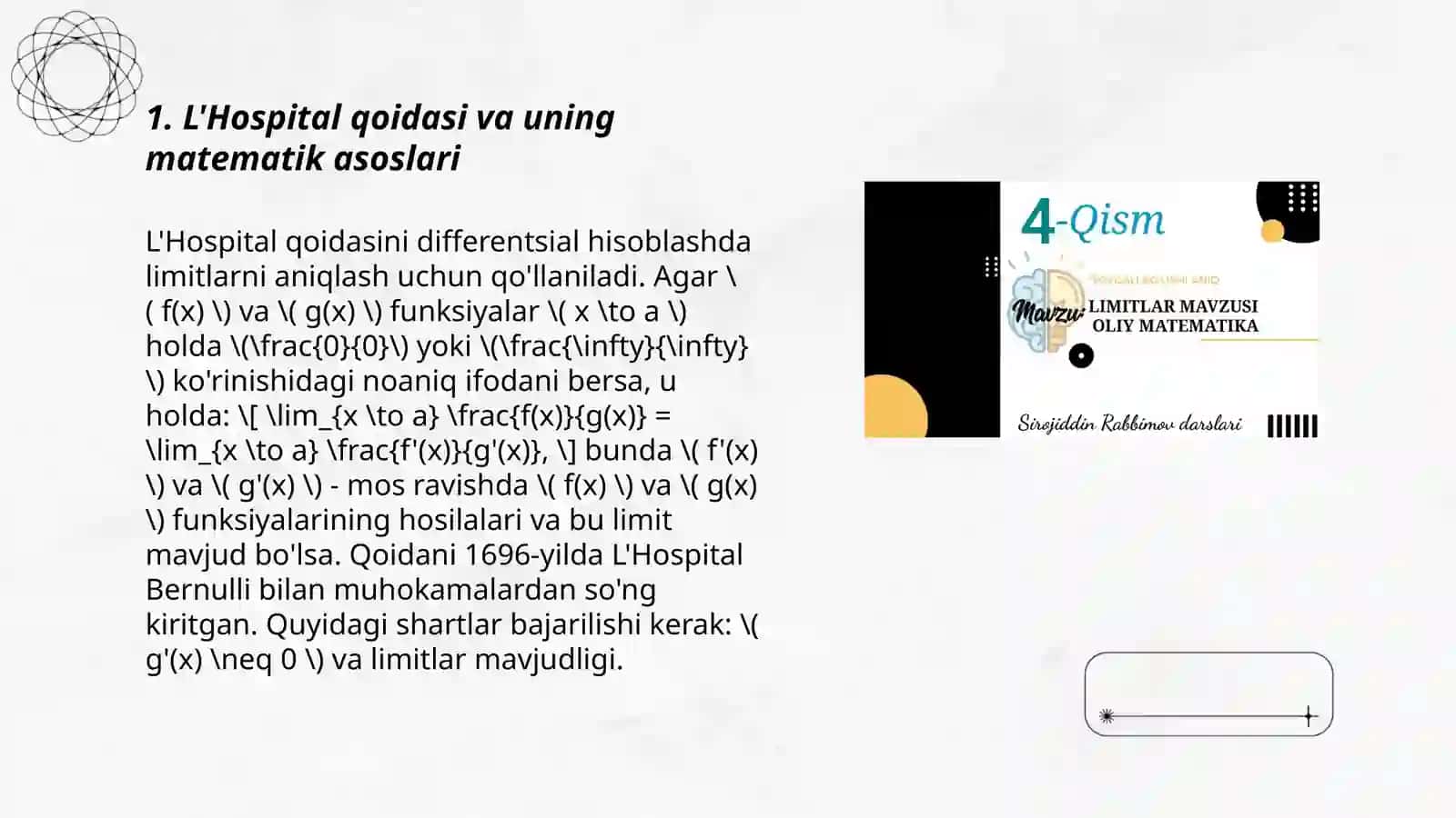 L'Hospital qoidasi va uning matematik asoslari 3