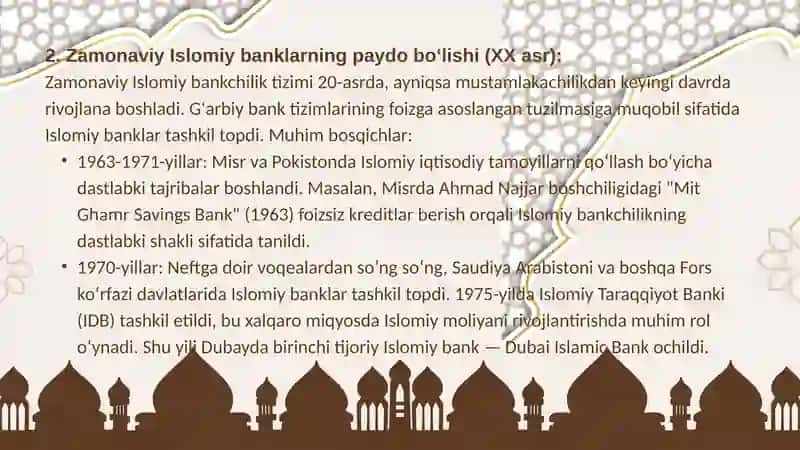 ISLOMIY BANKLAR TARIXI 3