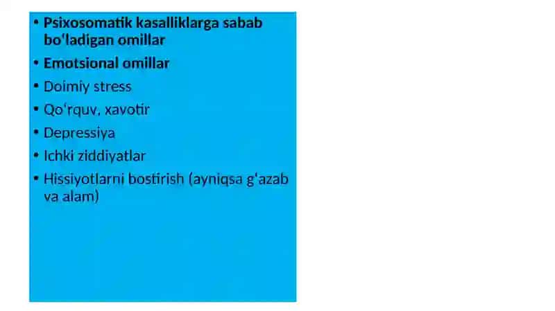 Psixosomatik kasalliklar va ularning davolash usullari 3