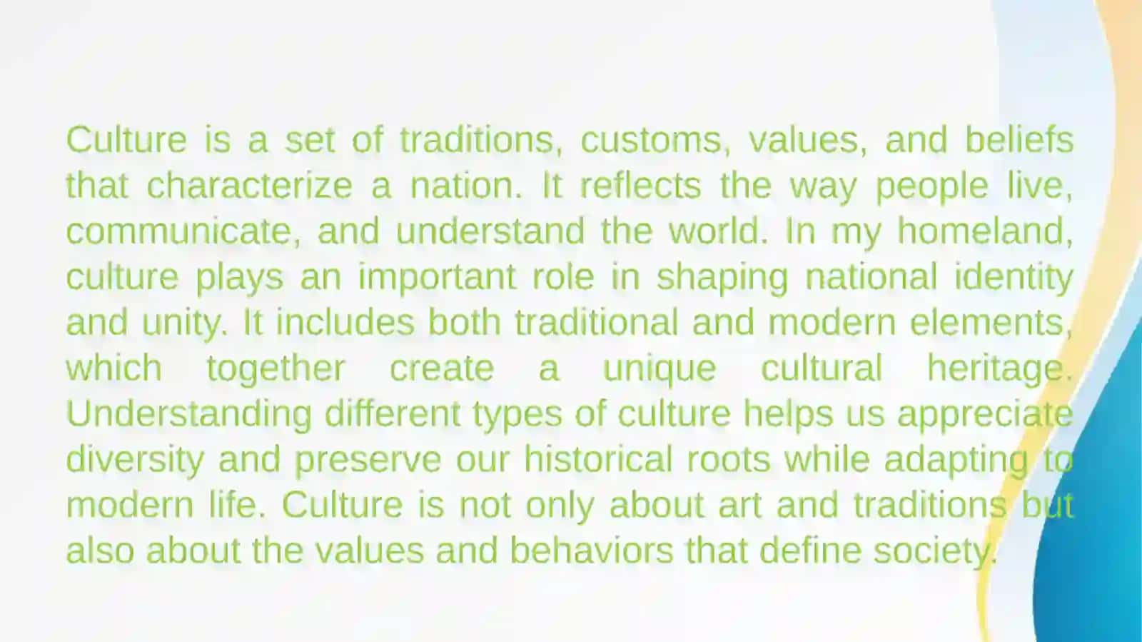 Types of Culture in Your Homeland 3
