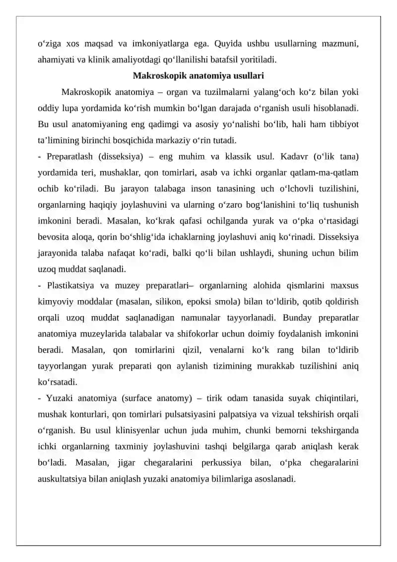 Anatomiyani o‘rganish usullari. Tana o‘qi va satxlari 3