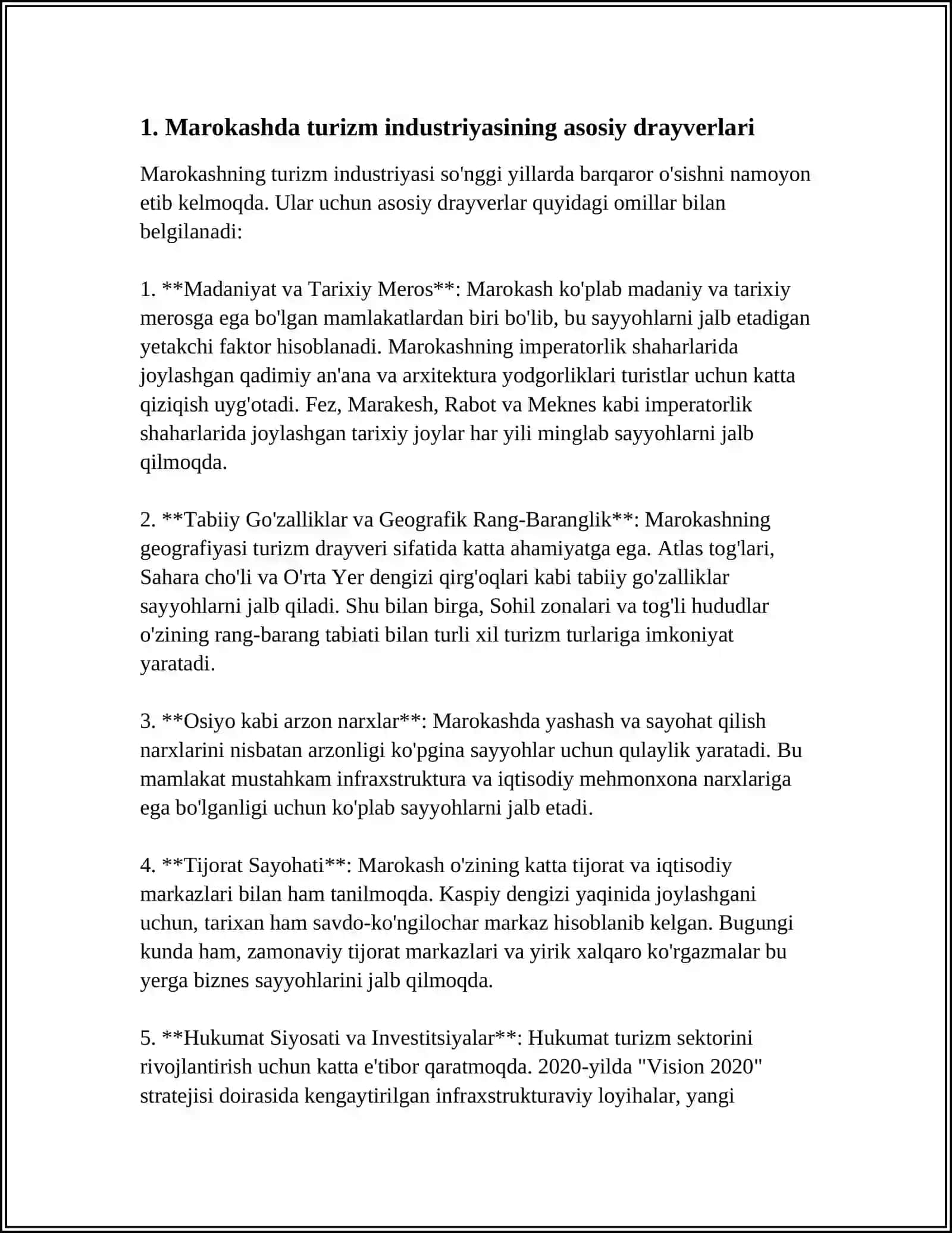 MAROKASHDA TURIZM RIVOJLANISHINING OMILLARI VA SHART SHAROITLARI 3