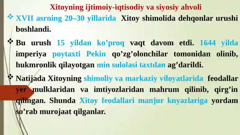 XITOY XVIII ASR OXIRI - XIX ASR 70-YILLARIDA 3